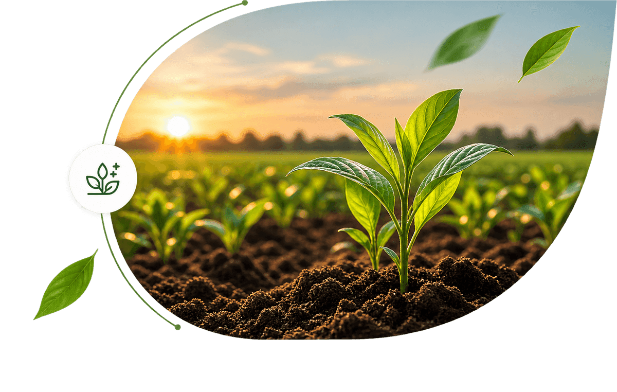 Sprout seedling in golden sunset with organic contours
