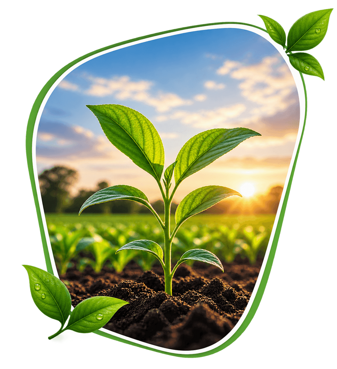 Young green sprout with organic leaf framing