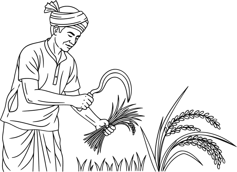 Farmer harvesting crop line art